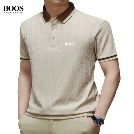 New Men's High-Quality Knitted Short-Sleeved Polo Shirt, Summer Korean Version, Fashionable and Casual, Silky and Breathable Top