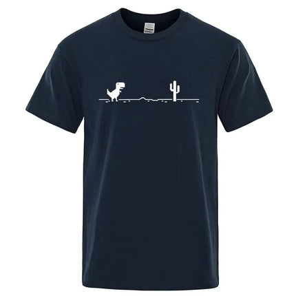 Men's High Quality 100% Cotton Funny Dinosaur Print T-Shirt Loose O-neck Summer Cool Men T-shirt Short Sleeve T-shirt Male Tee Top