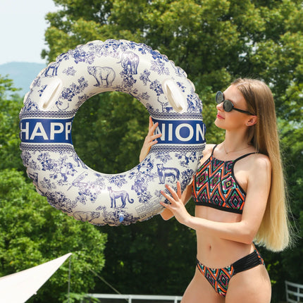 1PC Swim ring with handles, classic pool float, inflatable flotation device, perfect for summer pool parties and beach outings.