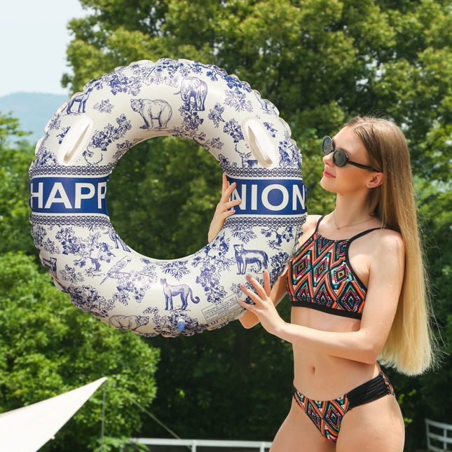 1PC Swim ring with handles, classic pool float, inflatable flotation device, perfect for summer pool parties and beach outings.