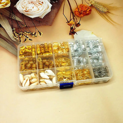 230pcs/set DIY dreadlock set women's braid hair accessories 16 styles of braided hair pendants for long hair braided with box