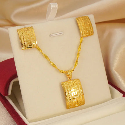 Ethiopian Jewelry Set Gold Eritrean Ethnic Style Habesha Square Necklace Pendant Earrings Saudi National Day