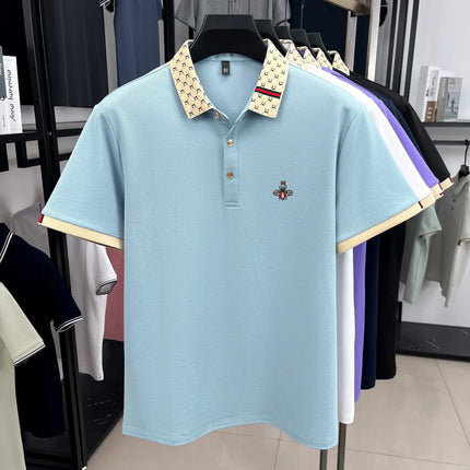 Personality Letter Jacquard Lapel Short Sleeve T-Shirt Men's High-End Brand Little Bee Embroidery Fashion Trend Summer Polo Shirt