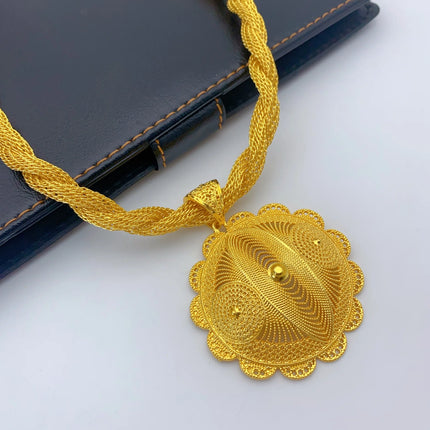 Luxury Ethiopian 24k Gold Color Twisted Necklace And Earrings Jewelry Sets For Women Dubai Indian Bridal Set Wedding
