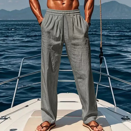 Men's Lightweight Breathable Linen Blend Pants with Drawstring Waist Loose Fit Beach Trousers