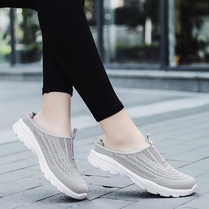 Women's Ultra Light Oversized Running Shoes, Fashionable Fly Woven Breathable Mules Sports Sneakers Plus Size 35-42