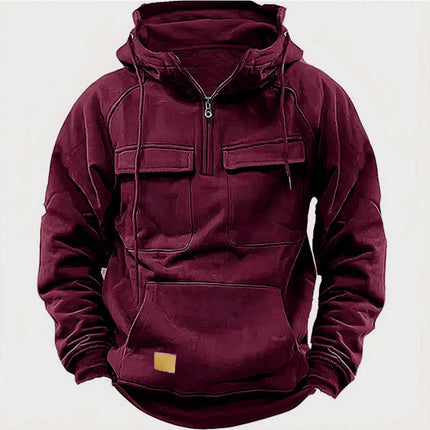 Men's Muscle Movement Workwear Style Spring-Autumn New Model Fashion Solid Color Multi-Pocket Long-Sleeved Hooded Sweatshirt