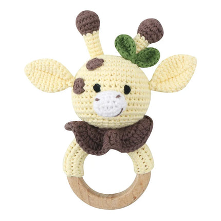 Amigurumi Cartoon Animal Baby Rattle Cute Wooden Ring Handhold Newborn Rattle Toys Handmade Pacifier Clips Kids Educational Toys