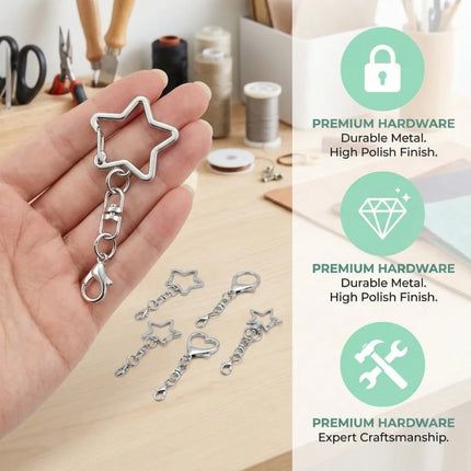 10Pcs 360 Rotate Spring Snap Keychain Multi Styles Star Heart Star Shaped Clasp Open Jump Ring Spring Snap Keyring Pendant