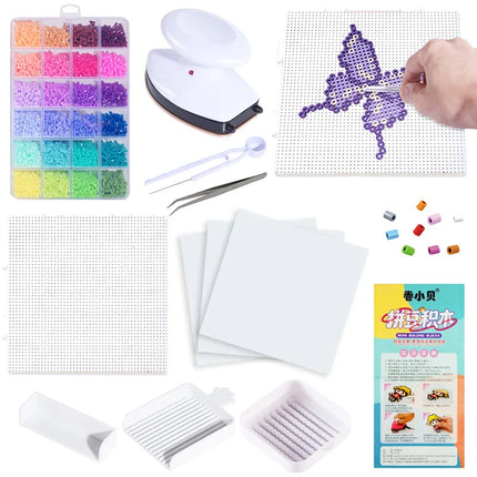 Bestseller 24/48 Colors Fuse Beads Complete Set, 2.6mm Perler Beads for 3D DIY Craft, with Ironing Papers, Gift for Kids Teens