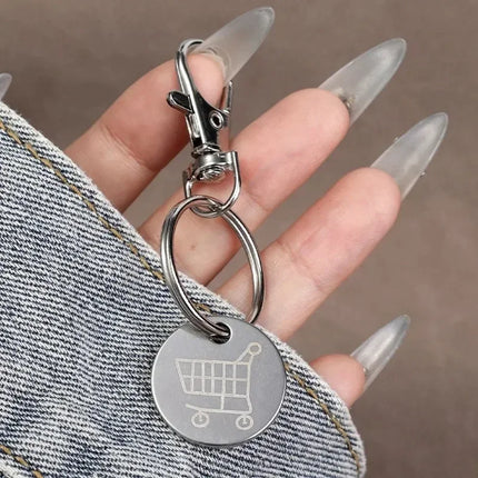 1/3PCS Trolley Tokens Keychains Universal Small Metal Stainless Steel Portable Shopping Cart Tokens Key Ring Ornament Decoration