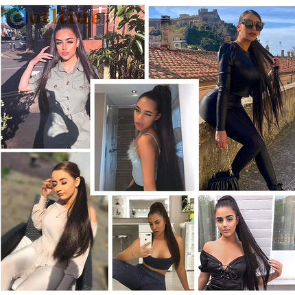 Straight Ponytail Extension Human Hair Clip in Pony Tail Hair Extensions Remy Natural Black Human Hair Ponytail Extensions