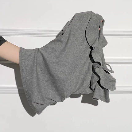 2026 New Style Ruffle Sloping Shoulder Short-sleeved T-shirt Sexy Exposed Collarbone Unique Design Top for Women