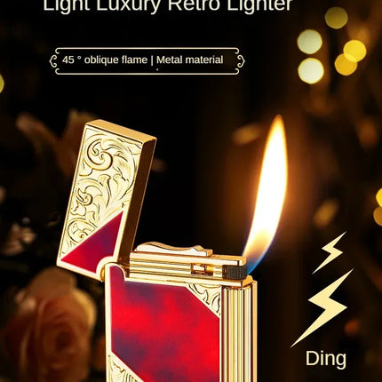 Steel Tone Grinding Wheel Open Flame Gas Lighter Side Slide Oblique Fire Metal Torch Lighter Cigarette Gift Men Gadget Birthday