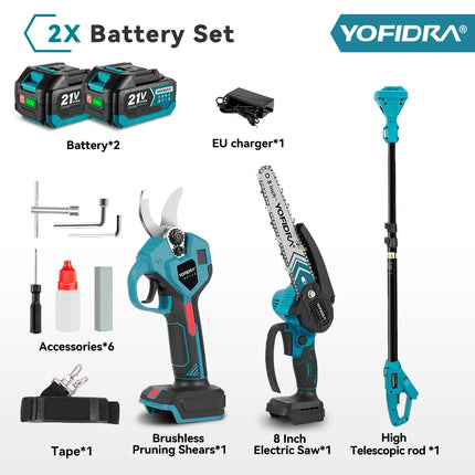 YOFIDRA Brushless Telescoping Pole Electric Chainsaw Pruner Shear Scissor High Garden Pruning Tool For Makita 21V Battery Pin
