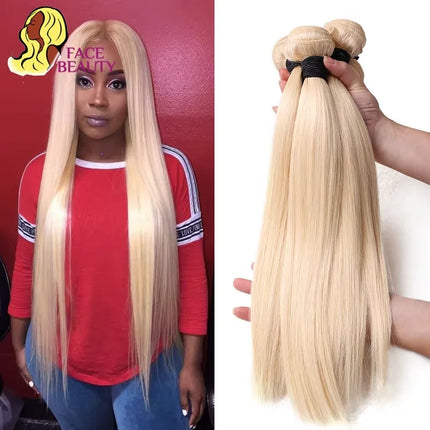 Facebeauty 613 Blonde 1/3/4 Brazilian Hair Bundles Straight Weave Remy 100% Human Hair Weft 26 28 30 32 34 36 38 40 Inch Bundle
