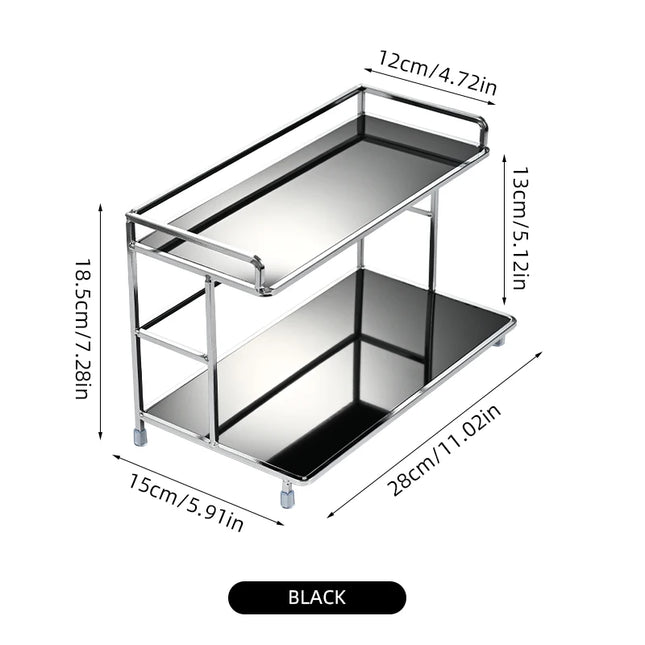Metal Desktop Layered Storage Rack, Double-Layer Desk Organizer, Water Cup and Coffee Cup Storage Rack, Bathroom Cosmetics Organizer, Suitable for Living Room, Entryway, Kitchen, and Bathroom