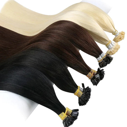 Ugeat Flat Tip Hair Extensions Human Hair Fushion Remy Hair 18-30" 50 Strands/Pack Natural Straight Keratin Hair Extensions