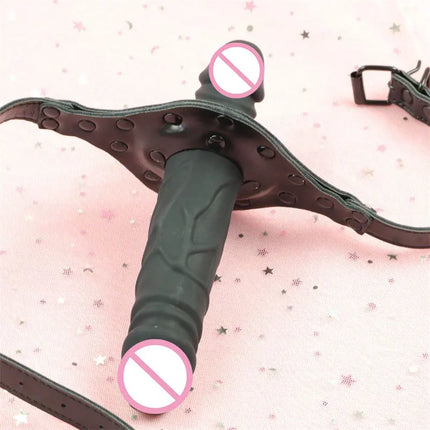Strap-On Dildo Gag Silicone Mouth Couple Games Bondage Adjustable Double Dildo