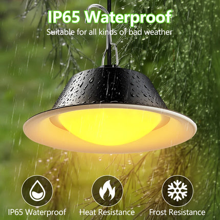 Solar Pendant Light Outdoor with Remote Control 3-Color Dimmable Timer Waterproof Solar Shed Light for Gazebo Patio Garden Garag