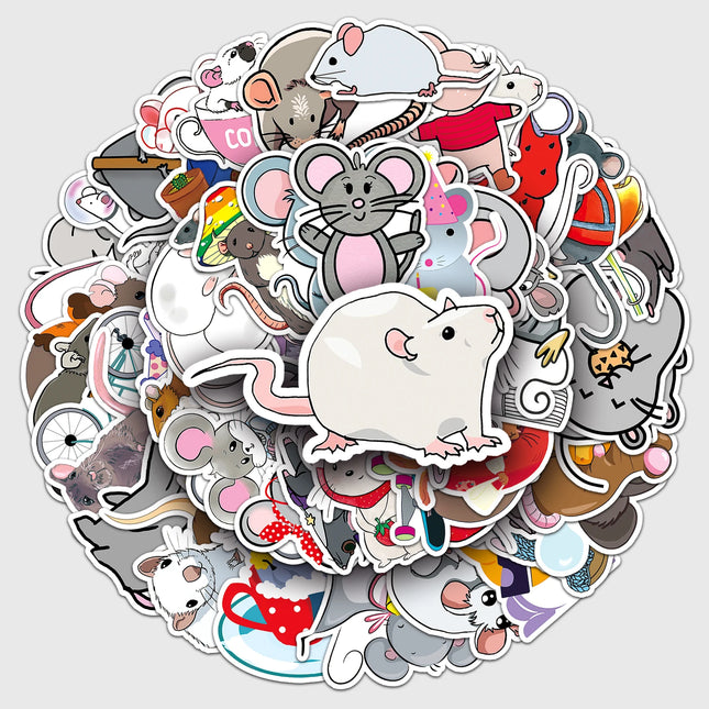 50 Pcs Rat Series Cartoon Cute Waterproof Sticker Skateboarding Snowboard Retro Vinyl Home Decal Sticker