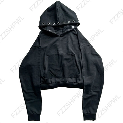 Goth Aesthetic Women Hoodie Harajuku Retro Y2K Emo Girl Fur Collar Cardigan Sweatshirt Rock Punk Hip Hop Casual Loose Streetwear
