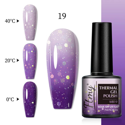 Halloween Theme Glitter Heat Nail Polish, Temperature Changing Color Removable UV LED Glitter Gel Polish, Mood Changing Nail Pol