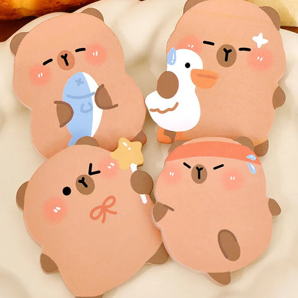 5Pcs/Lot Cute Capybara Sticky Note 60Sheets/Book Kawaii Goose Fish Capybara Shaped Memo Pad Student Message Writing Pads School