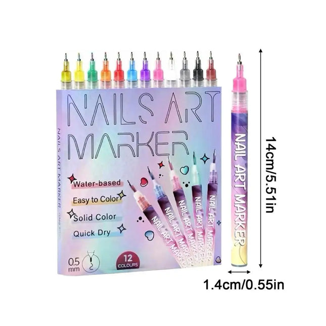 12pcs Graffiti Nail Pen Nail  Long Lasting Quick Dry Beauty Supplies Detail Pattern DIY Waterproof Manicure Tools