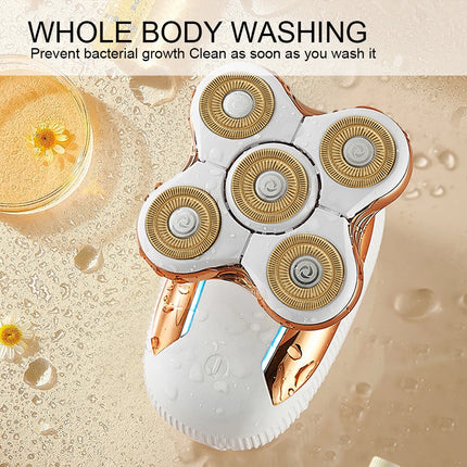 Five-Blade Head  Women's Gold Electric Hair Removal Device with Floating USB Rechargeable Portable Wet & Dry Razors