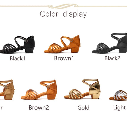 HROYL Girls Latin Dance Shoes Children Ballroom Tango Salsa Party Dancing Shoes Ladies Soft Sole Low Heels 3.5cm Training Shoes