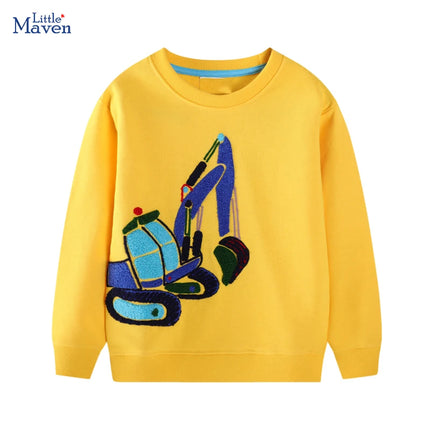 Little maven Kids Clothes Cartoon Excavator Embroidery Boys Sweatshirts Autumn Spring Baby Boys Costumes for Children's Clothing
