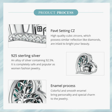 Bamoer 925 Sterling Silver Green Transparent Clover Beads The Tree of Life Family Pendant Plant Charms for Women Necklace DIY