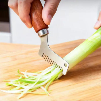 Professional Scallion Slicer Green Onion Cutter With Curved Design Stainless Steel Blades Wooden Handle Kitchen Cooking Tools