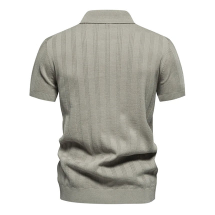 New European size knitted POLO shirts for men, knitted short-sleeved lapel breathable T-shirts.