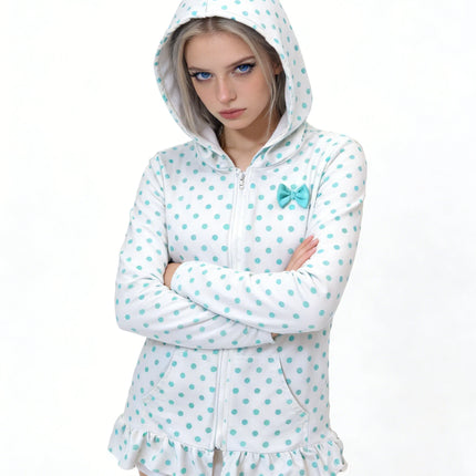 Spring/Summer hot girl sweet hem hooded sweatshirt Japanese Y2K retro hot girl Harajuku polka dot bow long sleeved sweatshirt