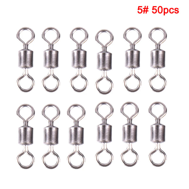 50PCS Fishing Bearing Rolling Swivel Solid Ring Lures Connector 11 Size
