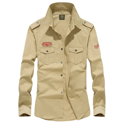 2025 New  Military Shirt Men Long Sleeve Casual Dress Shirt Male Cargo Work Shirts With Embroidery 115
