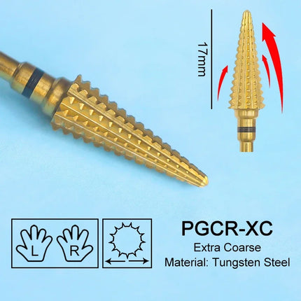 16mm Extra Long Triangle Cone Nail Drill Bits Gold Carbide Milling Cutter Gel Remover Grinding Manicure Tools Accessories 3/32"