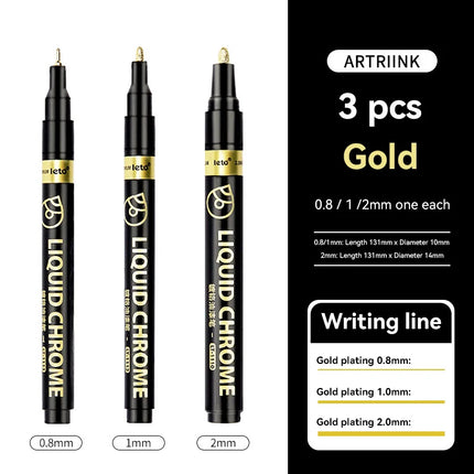 1-6pcs Chrome Pen Marker Mirror Waterproof DIY Reflective Paint Repair for Rock Ceramic Glass Metallic Gold/Silver 0.8/1/2mm Nib