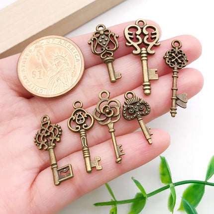 20/100pcs Mini Key Series (Includes Antique Gold/Bronze/KC Gold/Bright Silver Finishes) - Ideal for Handmade Jewelry Crafting"