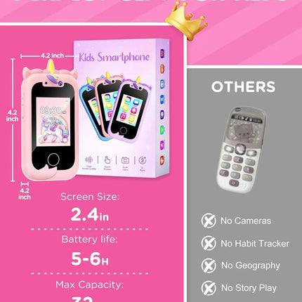 Kids Smart Phone Girls Toy: Christmas Birthday Gifts for Girls Age 3-10 - Working Real Play Cell Phone - Toddler Toy Learning Ph