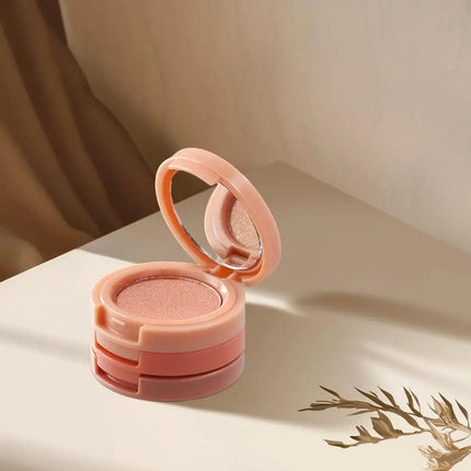 3 in - 1 One Makeup Palette Peach Blush Contour Shadow Highlighter with Matte & Glitter Pigments for Eyebrow Nose and Face Plus