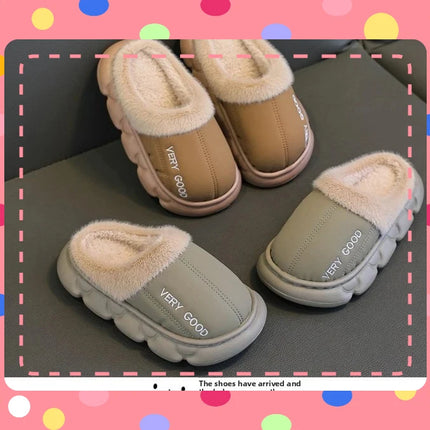 Waterproof Anti-Slip Kids Slippers Winter Warm Plush House Shoes for Boys Girls Indoor Outdoor Home Use