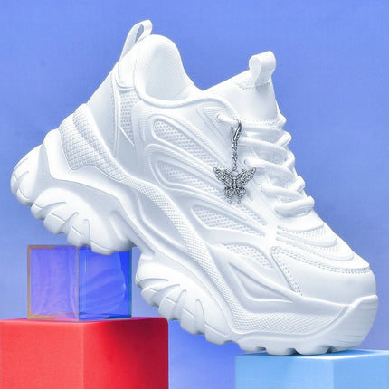 Women's Eva Solid Thick-Soled Heightening 7cm Fashionable Casual Vulcanized Shoes with Silver Butterfly Decorative Pendant Chain Shoe Accessories Light and Comfortable Soft-Soled Shock-Absorbing Non-Slip Women's Vulcanized Sh