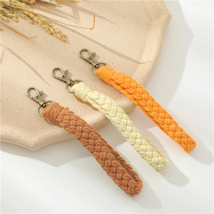 Soft Cotton Rope Keychain Boho Handmade Wristlet Bracelet Key Chain Long Weaving Wrist Lanyard Car Key Holder for Women Gift