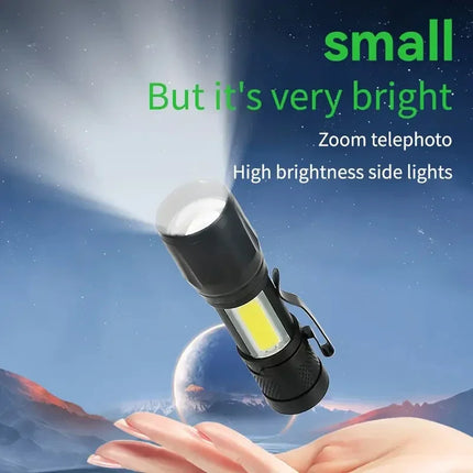 Powerful Mini LED Flashlight COB LED Zoom Torch Built In Battery USB Rechargeable Light Outdoor Portable Camping Emergency Lamp