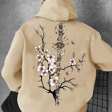 Japan Cherry Blossom Men Women Pullover Hoodie Street Casual Harajuku Y2K Retro Loose Sport Daily Autumn Winter Sweatshirt Top