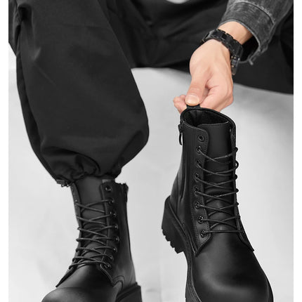 Couple's casual boots four season men's and women's high top leather boots fashion thick soled non slip plus size outdoor boots