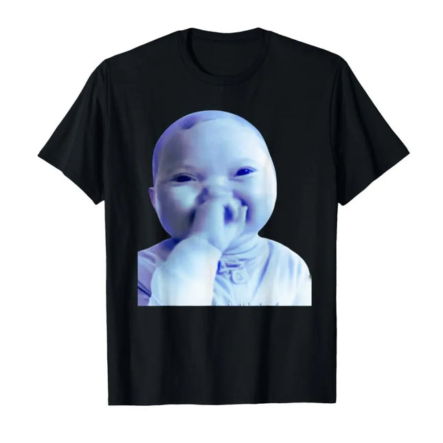 Funny AI Baby Holding Laugh Meme Viral Trend T-shirt for Women T Shirts Short Sleeve Tops Streetwear Women's Tees Casual Clothes